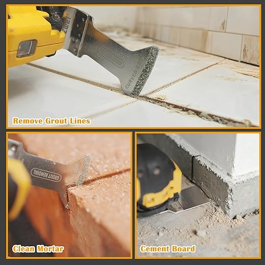 AMZWEI 15PCS Diamond Oscillating Tool Blades, Curved Edge Long Multi Tool Blades for Grout Removal, Cleaning Mortar, Fit Dewalt Milwaukee Rockwell Ridgid Ryobi Chicago Craftsman.(Thickness: 1/13 Inch)