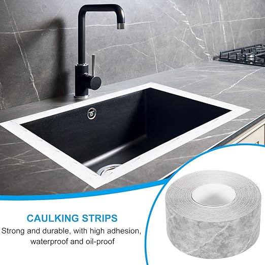 PATIKIL Caulk Tape 1.5" x 16 Ft, Self Adhesive Sealing Tape Waterproof Toilet Tub Caulk Sealant Strip Sealing Trim for Kitchen Bathroom Toilet Bathtub Sink Countertop, Dark Grey