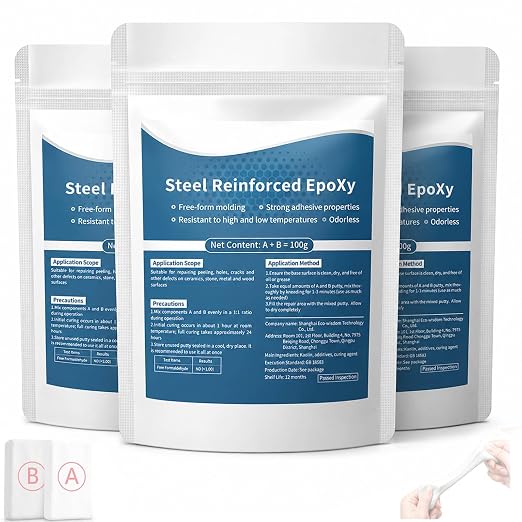 Steel Reinforced Epoxy Putty,Strong Clay Iron Adhesive,Waterproof 2-Part Repair Clay,High Strength Epoxy Clay,Multi-Purpose Filler Putty for Cracks Holes Pipes, Drillable Sandable Paintable (3PCS)