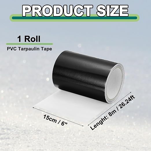 PATIKIL Awning Repair Tape 6" x 26ft Waterproof Canvas Tape High Adhesive Tear Repair Patch Kit for PVC Tarpaulin Tent Awning Fabric RV Sail Boat Cover, Black