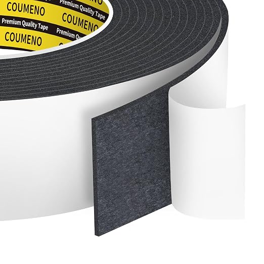 Single-Sided Adhesive EVA Foam Tape 1.8in x16.4FT,Black Foam Weather Stripping,Door Seal & Window Insulation Tape,Waterproof Sound Proof Seal Strip for Doors,Windows,Garage Door & Gap Sealing