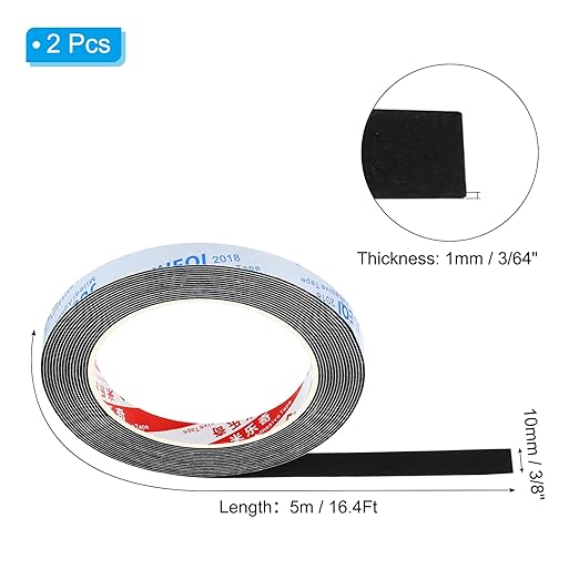 PATIKIL 3/8" W x 3/64" T x 16.4Ft EVA Single Sided Foam Tape, 2Pcs Multipurpose Sealing Strip Foam Waterproof Weather Stripping Foam Sealing Foam Strips with Adhesive for Door, Black