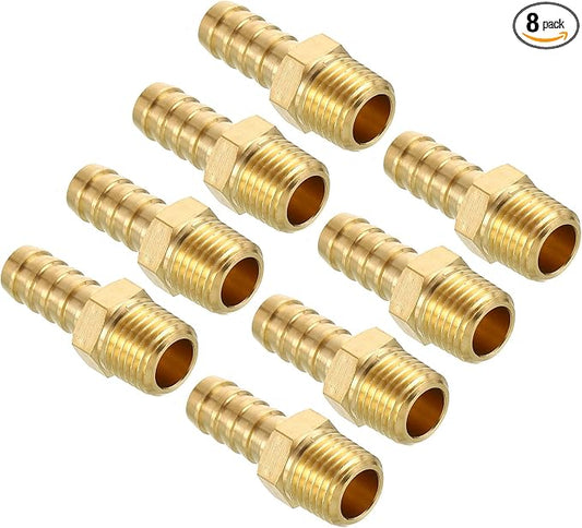 Pack of 8 Brass Hose Barb Fittings 3/8" Hose Barb to 1/4" NPT Male Fittings