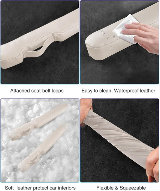 Leather Car Seat Gap Filler Universal for Car Truck SUV to Block The Gap Between Seat and Console Stop Things from Dropping 2 Packs Beige