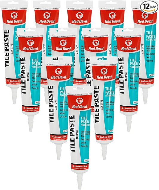 Red Devil 0497 Tile Paste Adhesive - Easy to Use, Permanent Bond for Mosaic, Plastic & Ceramic Tiles - 5.5 Fl. Oz., Tile Glue, White, Made in USA, Pack of 12