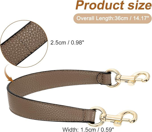 uxcell 15.53 Inch PU Leather Short Bag Strap with Clasp, Purse Handles Handbags Replacement Straps for Clutch Bag Underarm Bags, Dark Khaki, Gold Buckle