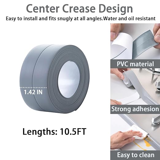 Waterproof Self Adhesive Caulk Tape for Bathroom and Bathtub - Traditional Toilet Sealer for Base, Edge Protector