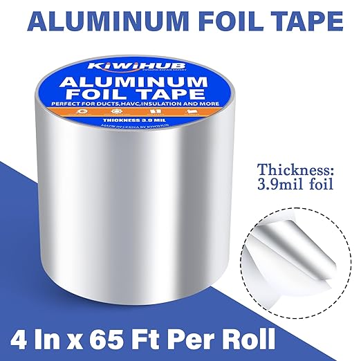 Aluminum Foil Tape,4 inch x 65ft(3.9Mil),Heavy Duty HVAC Tape,Insulation Adhesive Metal Tapes for Ductwork,Dryer Vents Pipe,Sealing and Repairing