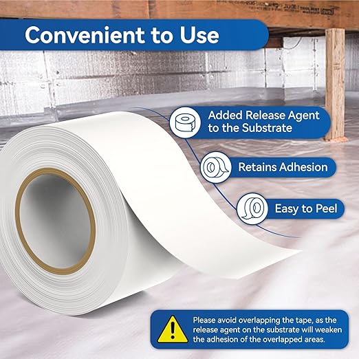 Vapor Barrier Tape with Release Liner, 9 Mil Easy-to-Use Polyethylene Moisture Vapor Barrier Seam Tape for Crawl Space, Repairs, Underlayment, Waterproof, 3.6" x 180', 3 Rolls