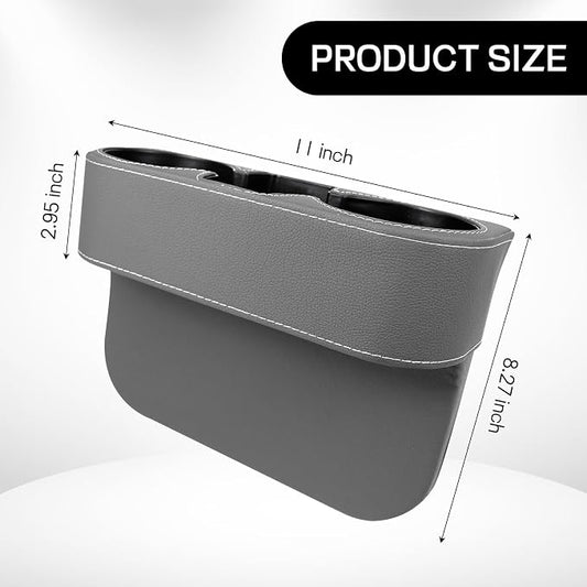Car Cup Holder, Multifunctional Auto Drink Holder Gap Filler Storage Box, Leather Car Seat Organizer with Cup Holder, Universal Vehicle Front Seat Organizer for Bottle Phone (Gray)