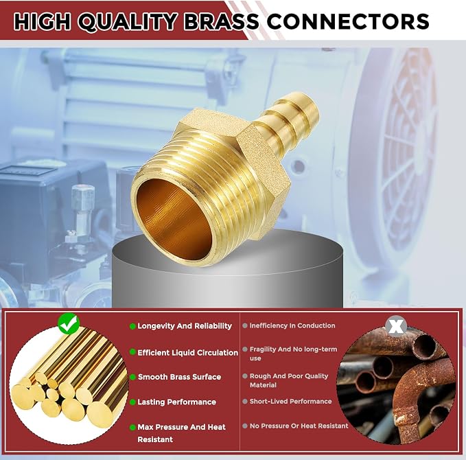Pack of 4 Brass Hose Barb Fittings Adapter Connector 3/8" Hose Barb to 3/4" NPT Male Fittings for Home Machines, Massage Bathtubs, and Irrigation Systems