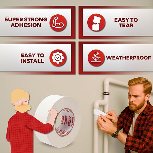 XFasten Super Strong Duct Tape, White, 2" x 50 Yards Waterproof Duct Tape for Outdoor, Indoor, School and Industrial Use