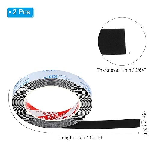 PATIKIL 5/8" W x 3/64" T x 16.4Ft EVA Single Sided Foam Tape, 2Pcs Multipurpose Sealing Strip Foam Waterproof Weather Stripping Foam Sealing Foam Strips with Adhesive for Door, Black