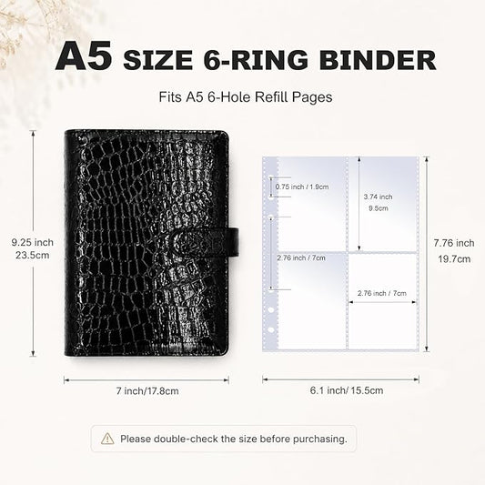 Convend A5 Kpop Photocard Binder,6 Ring Refillable Binder Album with 240 Card Slots,PU Leather Cover,Magnetic Closure for K-pop Photocards,Trading Cards, Game Cards,Black Croc Textured