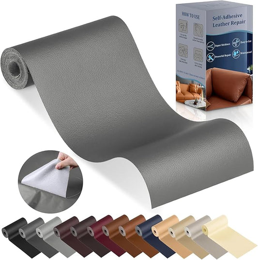 YAFLC Leather Repair Patch for Furniture, 4" x 63" Self Adhesive Leather Repair Kit Vinyl Repair Tape for Car Seat Sofa Jackets Couches Chair Medium Grey