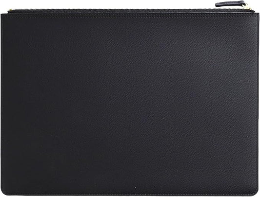 PU Leather A4 File Folder Zipper Document Holder Envelope Folder Case for Receipt Contract (Black)