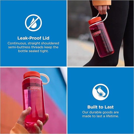 Nalgene 16 oz Wide Mouth Water Bottle | Slim Cup Holder Size, BPA-Free, Durable & Leak Proof, Lightweight Travel Bottle, Cerulean