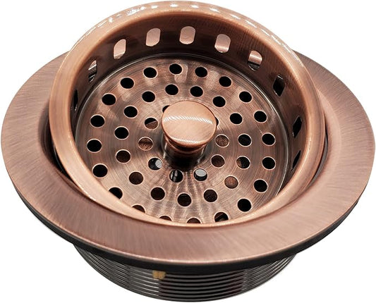 Westbrass D214-11 3-1/2" Post Style Large Kitchen Sink Basket Strainer, Antique Copper