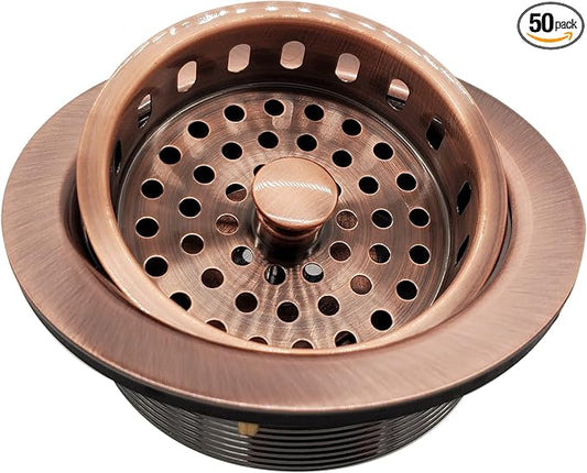 Westbrass D214-50-11 3-1/2" Post Style Large Kitchen Sink Basket Strainer, Antique Copper (50-Pack)