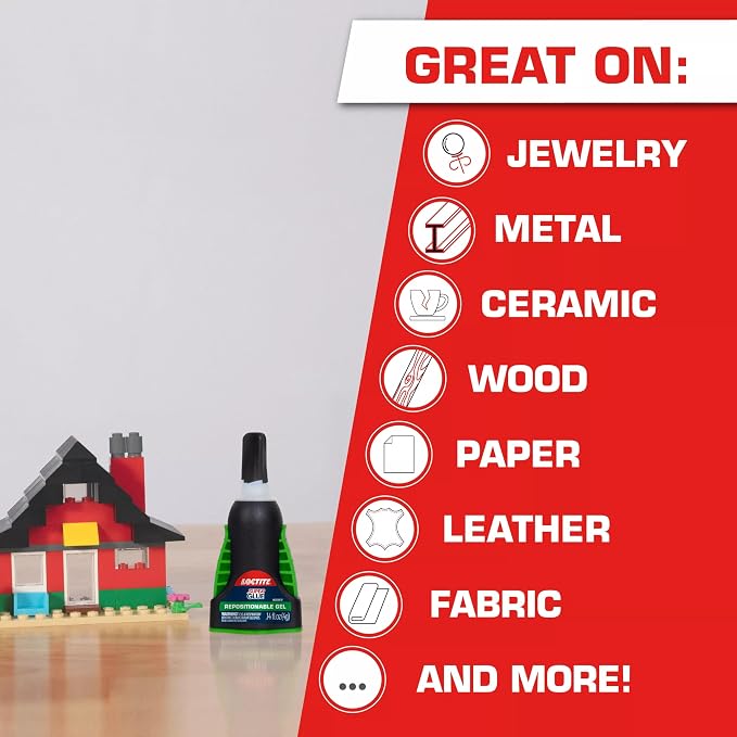 Loctite Super Glue Repositionable Gel, Clear, 0.14 fl oz Bottle, 6 Pack - Superglue for Plastic, Wood, Metal, Crafts & Repair, Cyanoacrylate Adhesive Instant Glue