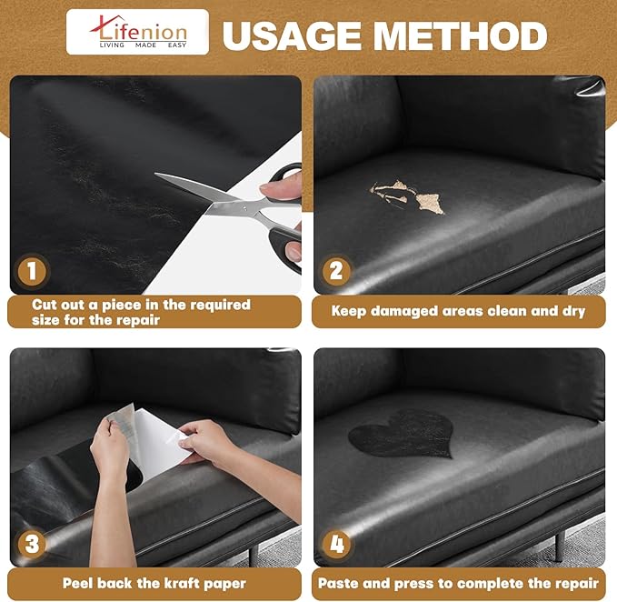 Leather Repair Patch, 35X79 Inch Self Adhesive Leather Repair Tape, Large Vinyl Patch Kit for Couches, Sofa, Furniture, Car Seats, Office Chairs, Cabinets, Handbags（Black, 35X79 Inch）