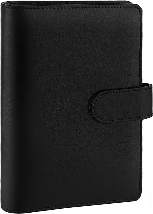 Antner A6 PU Leather Notebook Binder Refillable 6 Ring Budget Binder for A6 Filler Paper, Loose Leaf Personal Planner Binder Cover with Magnetic Buckle Closure, Black