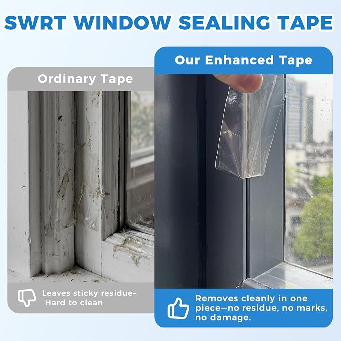 SWRT 20-Mil Thick Window Weather Sealing Tape Residue-Free, Heavy Duty Window Insulation for Summer, Weather Resistant, 2”x33FT Air Conditioner Window Seal Blocks Drafts for Doors Windows