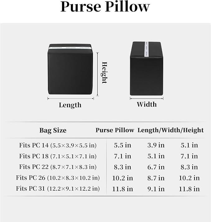 Purse Pillow Insert to Keep Shape - Lightweight Memory Foam Insert with Satin Cover for Home Storage & Travel, Multicolor Options, Fits for Picotin 22(Black, PC22)