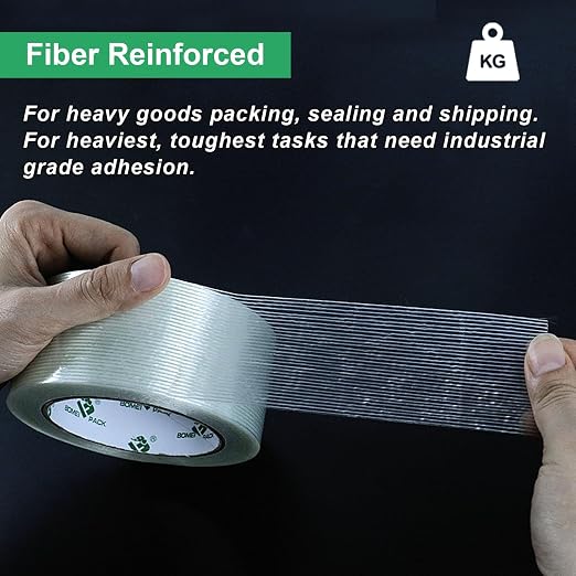 BOMEI PACK 12PACK Reinforced Packing Tape, 5.5Mil 2Inx 55Yds, Heavy Duty Filament Strapping Tape 2inch for Packing Shipping, Moving and Storage, Total 660yds