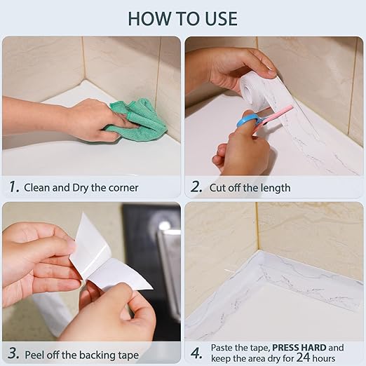 Dstorelhp Caulk Tape Waterproof Self Adhesive, Decorative Caulking Tape for Kitchen, Countertop, Bathroom, Sink, Bathtub, Toilet, Shower (White Marble, 2Rolls-1.5" x 10.5Ft)