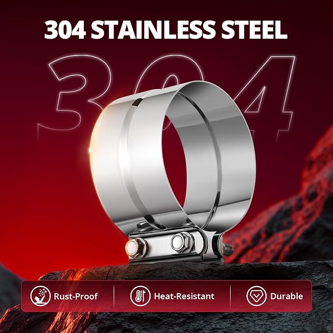 EVIL ENERGY 5.0'' Exhaust Clamp, Lap Joint Band Clamp Stainless Steel for Pipes, Mufflers, Catalytic Converters (1PCS, 5 inch)