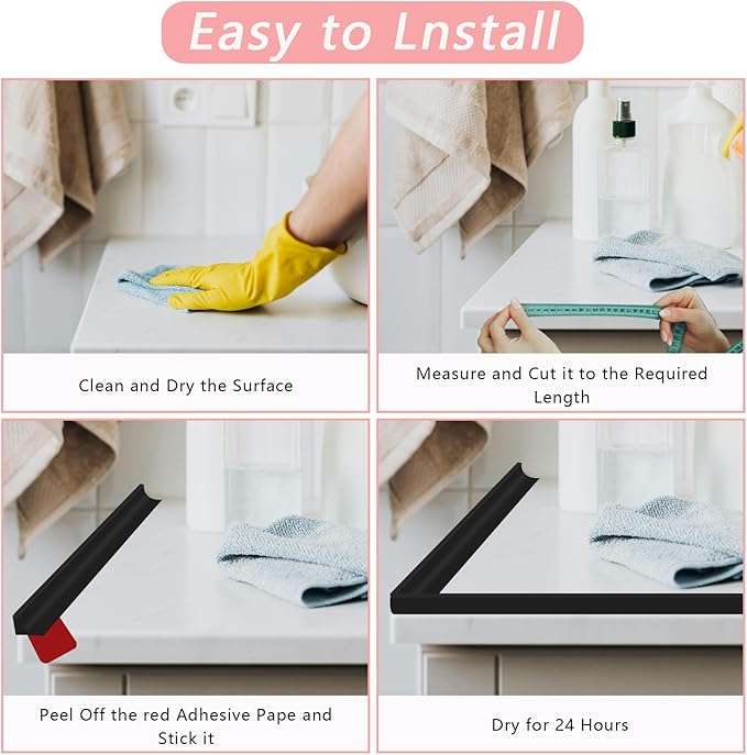 39 Inch Shower Threshold Water Dam, Silicone Barrier Shower Door Bottom Seal Strip, Self Adhesive Waterproof Barrier, for Kitchen Countertop Sink, Cooktop, Bathroom（Black）