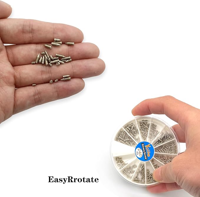 240 Pcs Nickel Plated Carbon Steel Tip Screws (M2*3-M2*6, M2.5*3-M2.5*8, M3*3-M3*8) with 2mm Screwdriver for Belt Buckle, Wallet, Handbag, Purse Repair