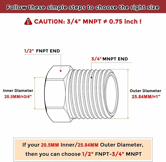 Pack of 5, 3/4" Male NPT to 1/2" FeMale NPT Solid 304 Stainless Steel Hex Bushing with Sealing Tape, Hose Fittings Adapter Reducer for Bathroom Remodel, Tool Extensions