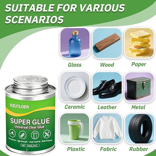 Super Glue,Clear Glue with Brush,All Purpose Strong Adhesive,Instant Superglue Multi-Purpose Glue for Wood,Ceramic,Leather,Plastic,Glass,Metal,Rubber,DIY Crafts
