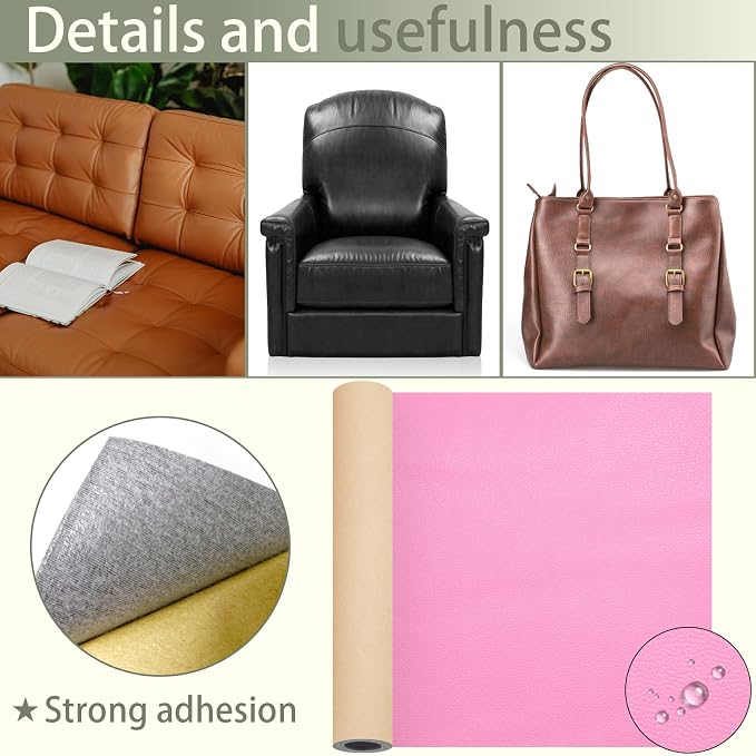 Pink Leather Repair Patch Tape, 12×54 Inch Self Adhesive Leather Repair Kit Vinyl Repair Tape for Furniture, Sofa Leather Repair Patch Waterproof for Car Seat, Office Chair, Boat Cover 1 Roll