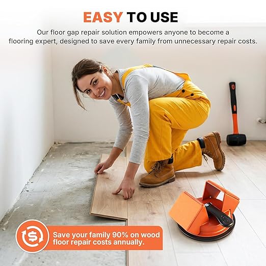 Floor Gap Fixer Tool Kit with Rubber Mallet & 10 Reusable Sticky Pads& Knee Pad,Suction Cup Laminate/Vinyl Flooring Tool for Fix Gaps,Heavy Duty Floor Gap Repair Kit for Vinyl Plank Hardwood Floor