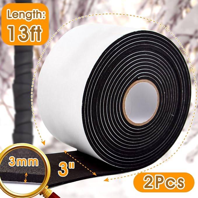 3 Inch*13Ft Pipe Insulation Tape 2 Pack, Weather Resistant Water Wrap Tape | Outdoor Water Pipe Insulation Wrap, Foam Pipe Wrap Insulation for Water Pipes (Black)