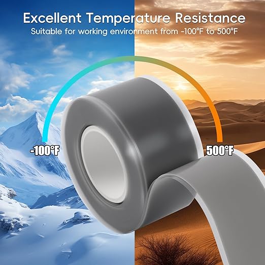 2-Pack Gray Silicone Repair Tape (20 Ft Total) - Self Amalgamating Tape for Duct Work & Hose Leaks - Heat Resistant Rubber Sealing Strip - Residue-Free & Easy-Peel Liner
