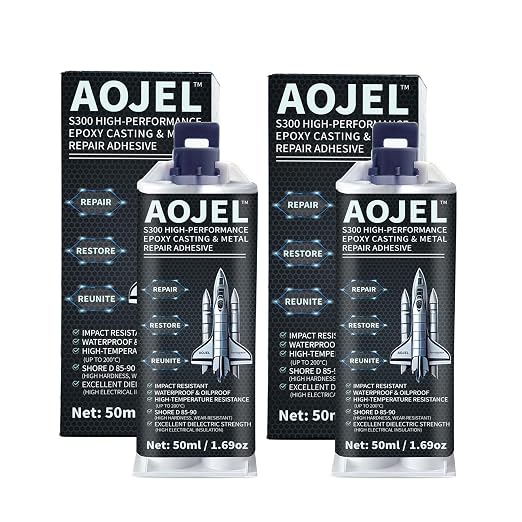 2-Pack Metal Epoxy, 2-Part Structural Repair Adhesive for Metal & Aluminum Repair, Load-Bearing, Waterproof, Heat Resistant to 392°F, Drillable After Cure, Total 3.38 oz