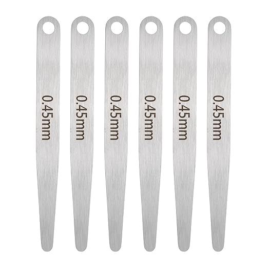 HARFINGTON 6pcs Metric Thickness Feeler Gauge 0.45mm Single Blade Oval Feeler Gauge 304 Stainless Steel Gap Measuring Tool for Repair Valve Guitar Spark Plug
