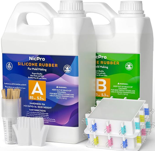Nicpro 170oz Silicone Mold Making Kit 15A, Translucent Silicones Rubber, Non-Toxic Flexible & Food Safe Mold Kit, Mix Ratio 1:1 Casting Silicone for Resin with Frame Housing