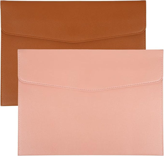 PATIKIL 2Pcs PU Leather A4 File Folder, Document Holder Envelope Waterproof Napa Texture Filing Organizer Portfolio Folder Case with Magnetic Snap Closure for Home Office, Brown, Pink