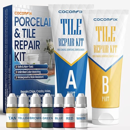 Tile Repair Kit, Ceramic Tile Chips & Cracks Repair Kit(Color Match), Porcelain Tile Repair Kit with Super Strong Adhesion, Fix Chips, Cracks and Holes on Ceramic Tile, Porcelain, Acrylic, Fiberglas