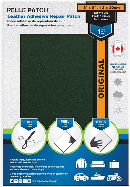 Self Adhesive Leather Refinisher - 25 Colors Available - Original 5x8 - Medium Green
