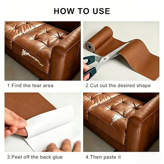 SYRKRC Leather Self Adhesive Leather Repair Set, Leather Repair Patch, Faux Leather Patches, Leather Repair and Renovation for Sofa, Car Seats, Leather headboard, Handbags (Brown, 17 x 79 Inch)