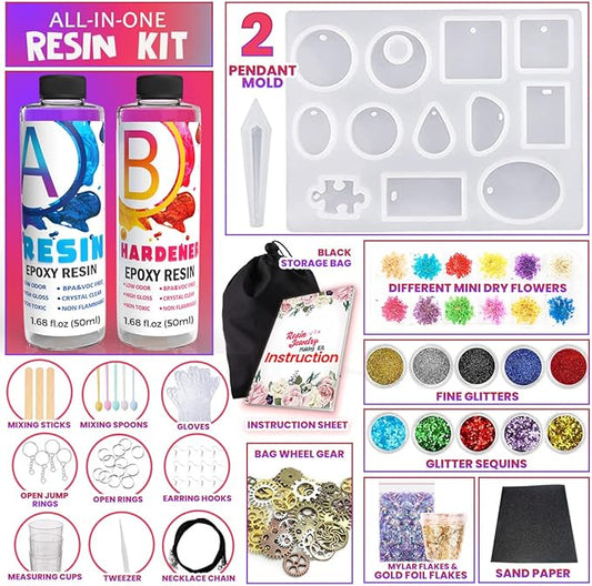 Goody King Resin Jewelry Making Starter Kit - Resin Kits for Beginners with Molds and Resin Jewelry Making Supplies - Silicone Casting Mold, Tools Set Clear Epoxy for DIY Jewelry