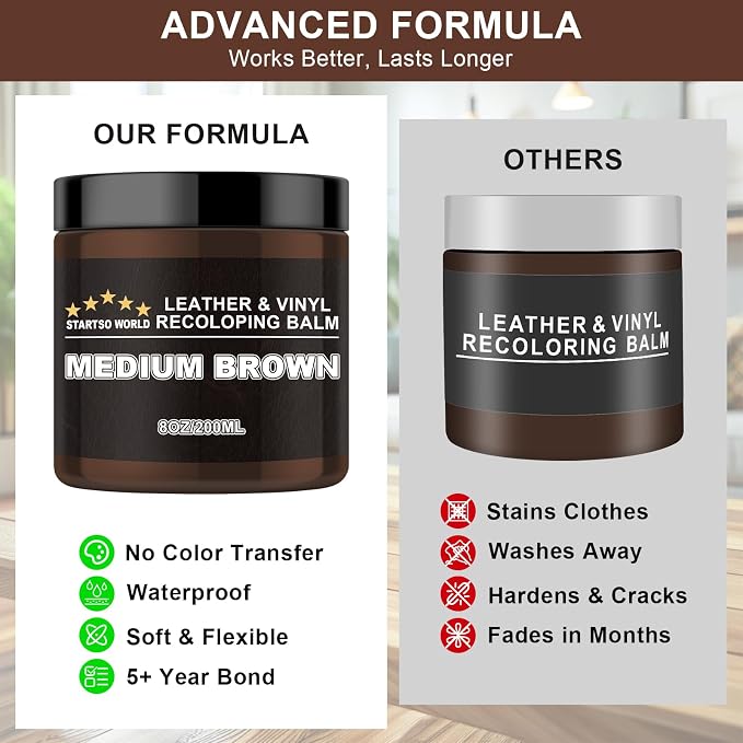 STARTSO WORLD 200Ml Leather Recoloring Balm with 100ML Leather Conditioner, Medium Brown Leather Repair Kit for Furniture, Leather Dye, Leather Scratch Repair, Leather Couch Paint
