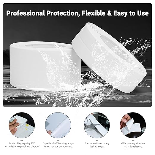 Caulk Tape, Caulking Tape, SOFYIALI Toilet Sealer Around Toilet Base Self Adhesive Sealant Strip for Bathroom, Kitchen Countertop, White (2.2cm x 10.5Ft)