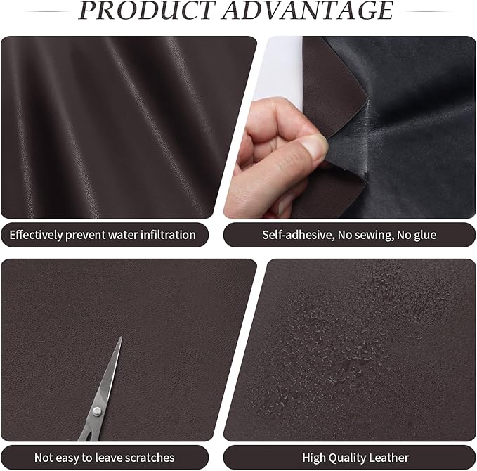 CHEIGHY Leather Repair Kit for Furniture - Advanced PU, Strong Self Adhesive Leather Repair Patch for Couches 17X157 inch Vinyl Repair Tape for Car Seat Upholstery Sofa Office Chair, Brown